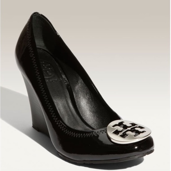 Tory Burch Shoes - Tory Burch Sophie Wedge Patent Leather Pumps Black